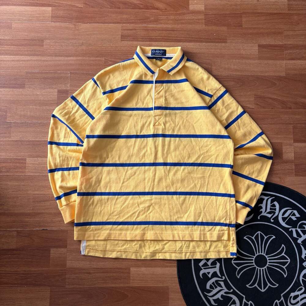 Gant Rugger Yellow and Blue Striped Long Sleeve Rugby Shirt